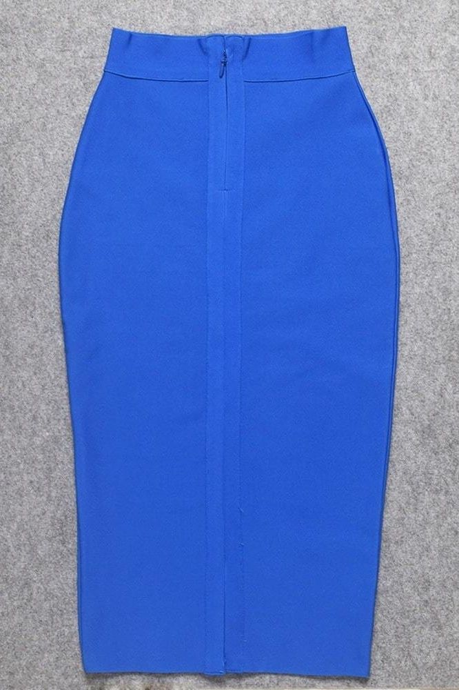 Woman wearing a figure flattering  Pencil High Waist Bandage Midi Skirt - Royal Blue BODYCON COLLECTION