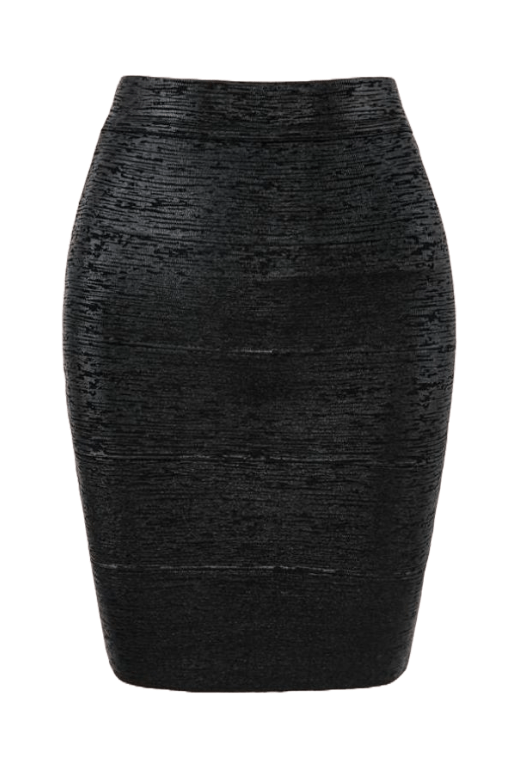 Woman wearing a figure flattering  Pencil High Waist Leather Mini Skirt - Classic Black BODYCON COLLECTION
