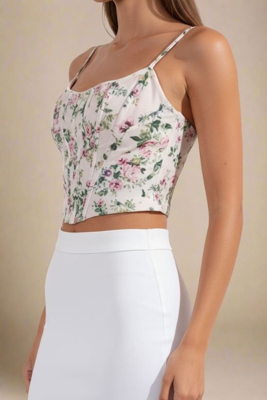 Woman wearing a figure flattering  Penny Top - Beige Cream BODYCON COLLECTION Pty Ltd