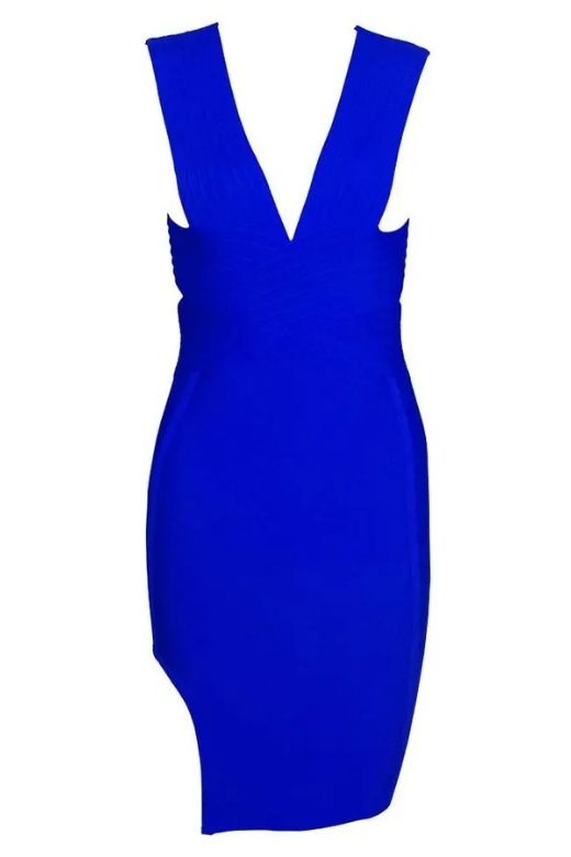 Woman wearing a figure flattering  Pia Bandage Dress - Royal Blue BODYCON COLLECTION