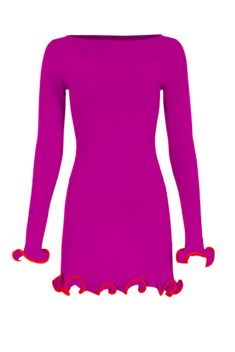 Woman wearing a figure flattering  Regina Long Sleeve Bodycon Mini Dress - Magenta Pink BODYCON COLLECTION