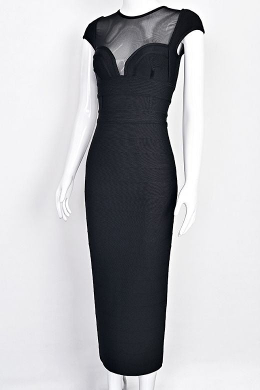 Woman wearing a figure flattering  Rory Bandage Maxi Dress - Classic Black BODYCON COLLECTION Pty Ltd