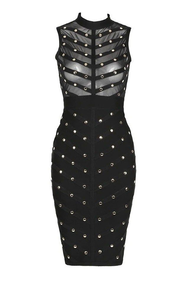 Woman wearing a figure flattering  Rosa Bodycon Dress - Classic Black BODYCON COLLECTION