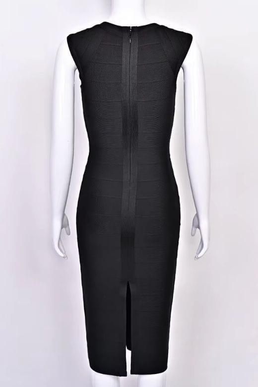 Woman wearing a figure flattering  Sabrina Bandage Midi Dress - Classic Black BODYCON COLLECTION Pty Ltd