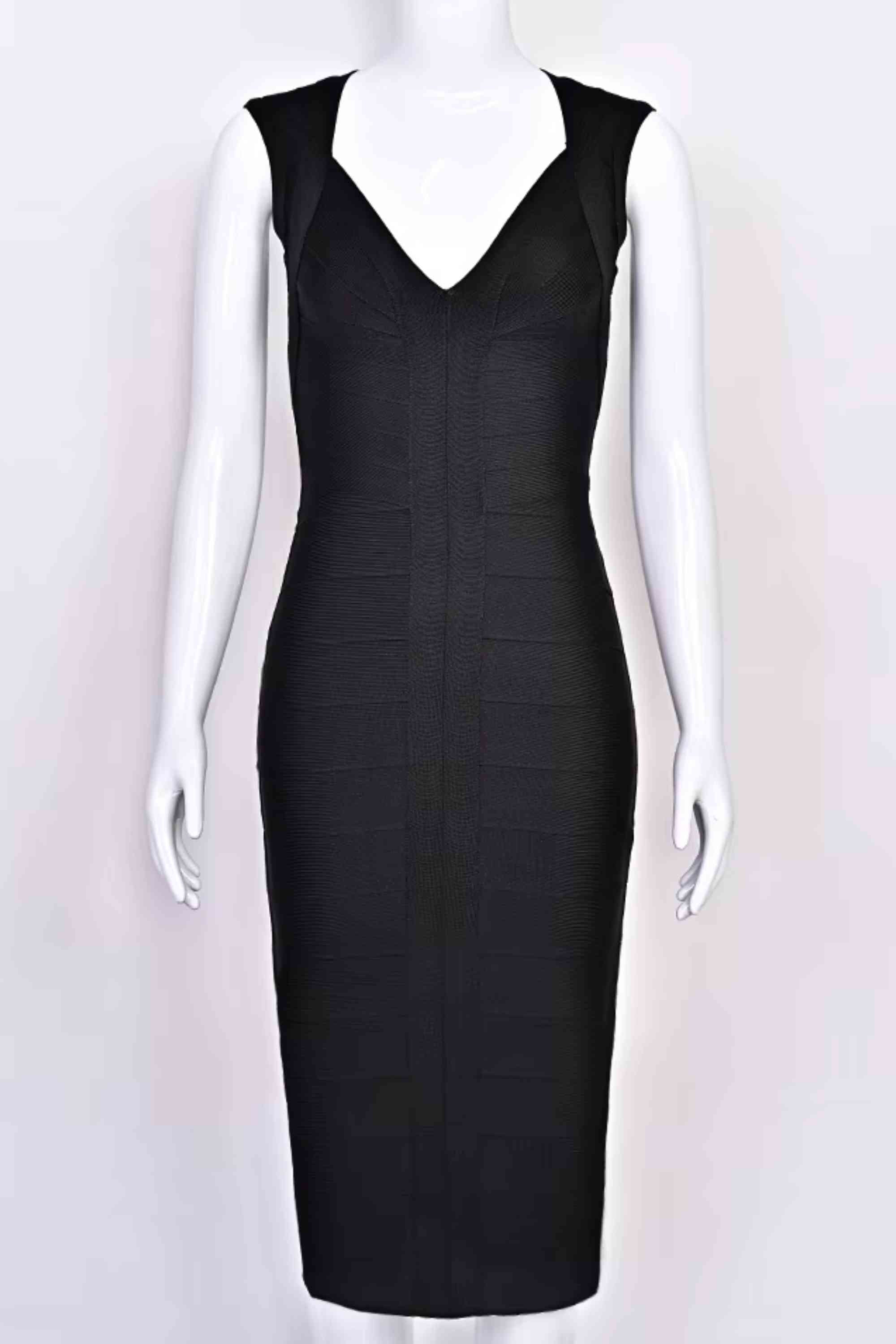 Woman wearing a figure flattering  Sabrina Bandage Midi Dress - Classic Black BODYCON COLLECTION Pty Ltd