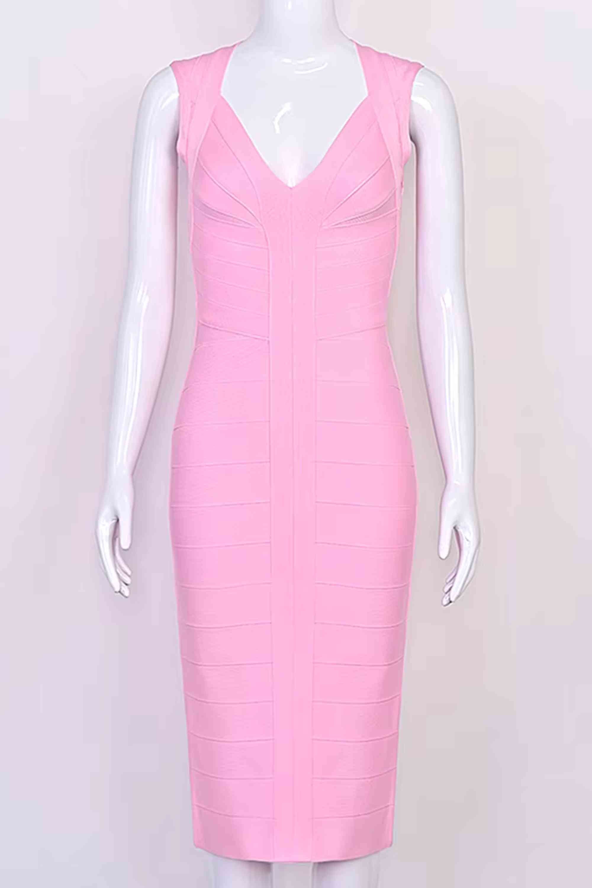 Woman wearing a figure flattering  Sabrina Bandage Midi Dress - Dusty Pink BODYCON COLLECTION Pty Ltd