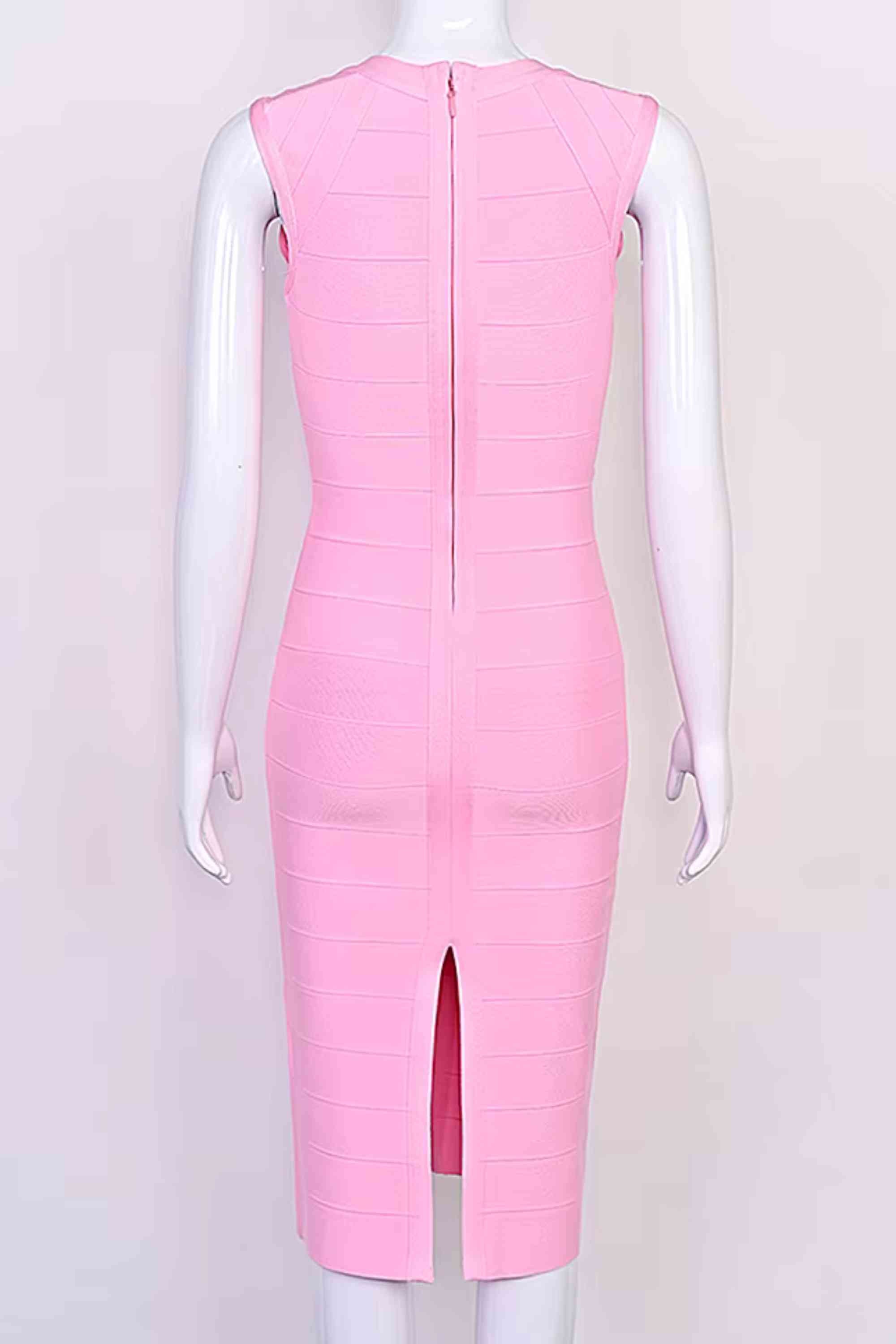 Woman wearing a figure flattering  Sabrina Bandage Midi Dress - Dusty Pink BODYCON COLLECTION Pty Ltd