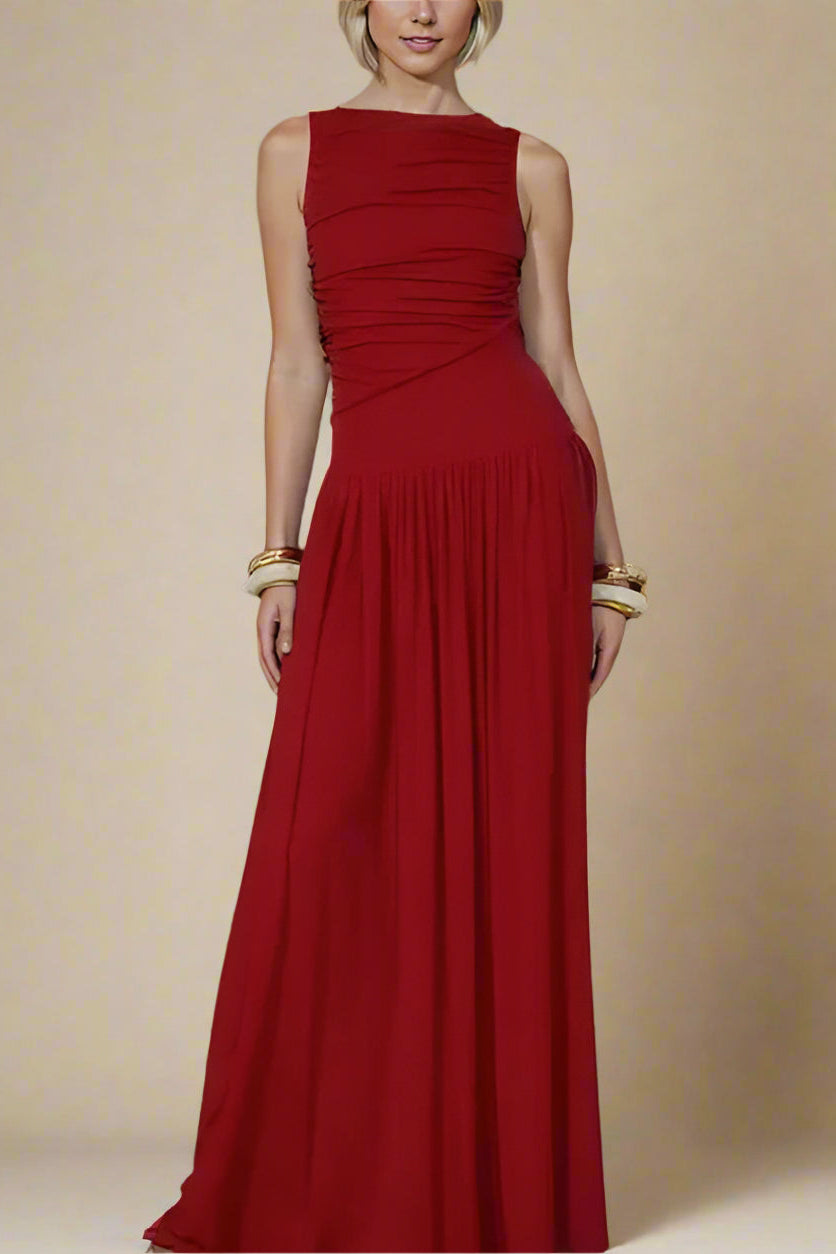 Woman wearing a figure flattering  Saint Bodycon Wrap Maxi Dress - Chilli Red BODYCON COLLECTION Pty Ltd