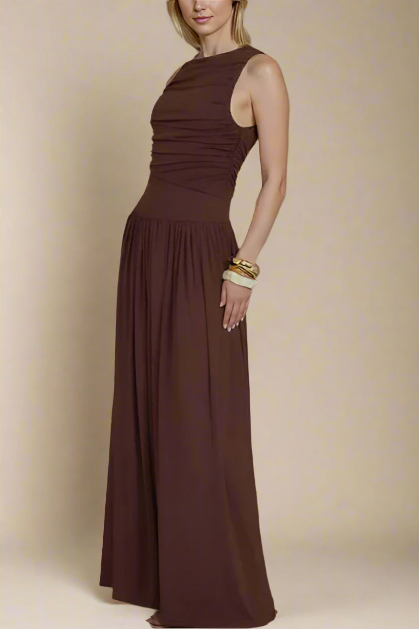 Woman wearing a figure flattering  Saint Bodycon Wrap Maxi Dress - Chocolate Brown BODYCON COLLECTION Pty Ltd