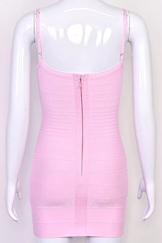 Woman wearing a figure flattering  Scarlett Bandage Mini Dress - Dusty Pink BODYCON COLLECTION Pty Ltd