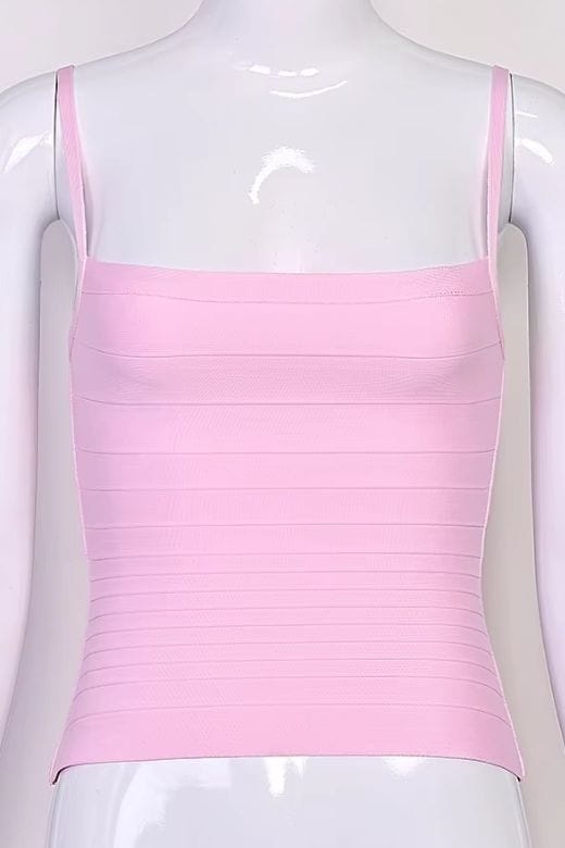 Woman wearing a figure flattering  Scarlett Bandage Tank Top - Dusty Pink BODYCON COLLECTION Pty Ltd