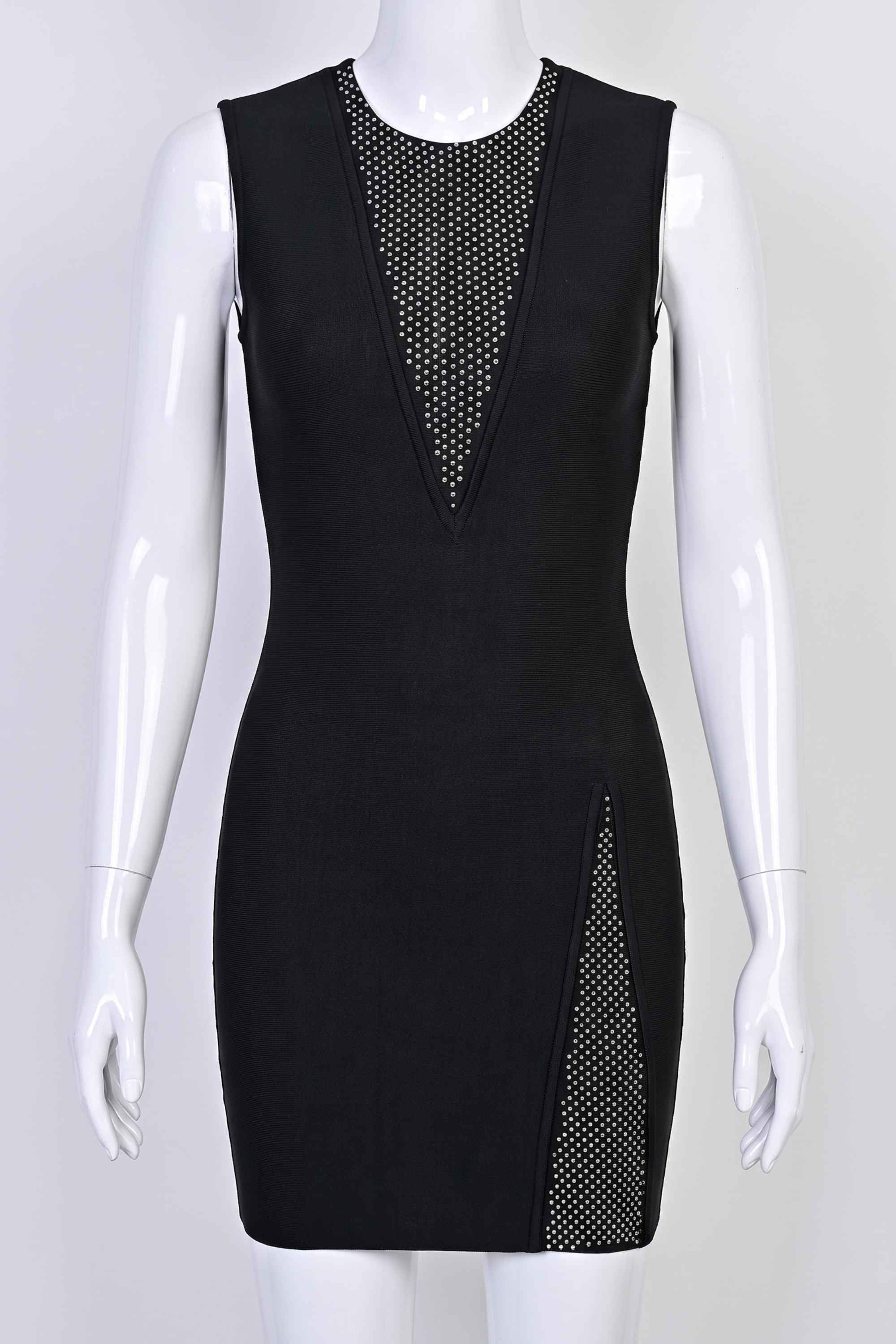 Woman wearing a figure flattering  Sofie Bodycon Mini Dress - Classic Black BODYCON COLLECTION