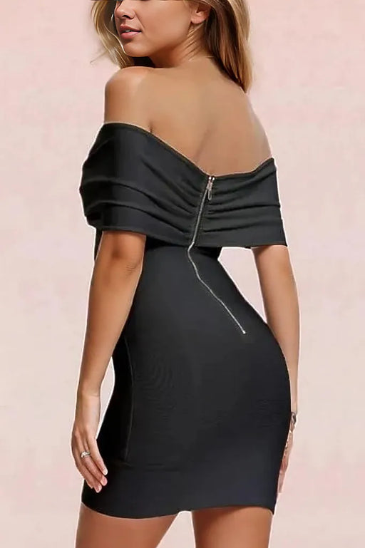 Woman wearing a figure flattering  Tanya Bandage Mini Dress - Classic Black BODYCON COLLECTION