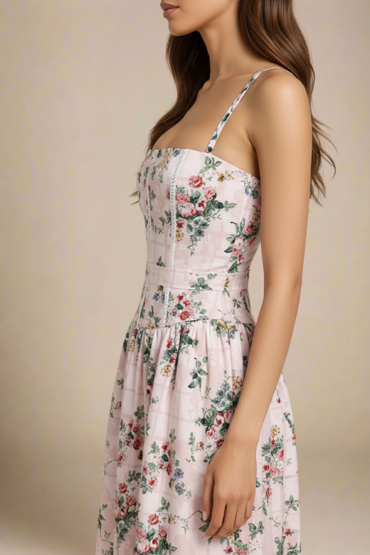 Woman wearing a figure flattering  Tasmin Midi Dress - Beige Cream BODYCON COLLECTION