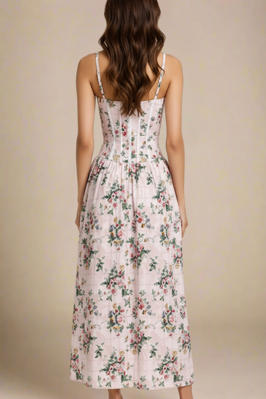 Woman wearing a figure flattering  Tasmin Midi Dress - Beige Cream BODYCON COLLECTION