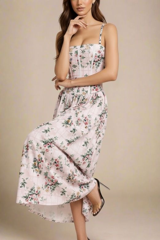 Woman wearing a figure flattering  Tasmin Midi Dress - Beige Cream BODYCON COLLECTION