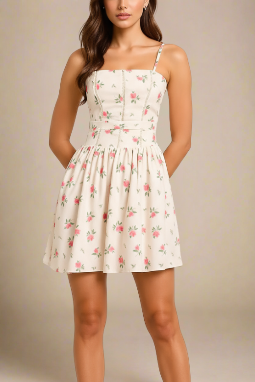 Woman wearing a figure flattering  Tasmin Mini Dress - Cream BODYCON COLLECTION