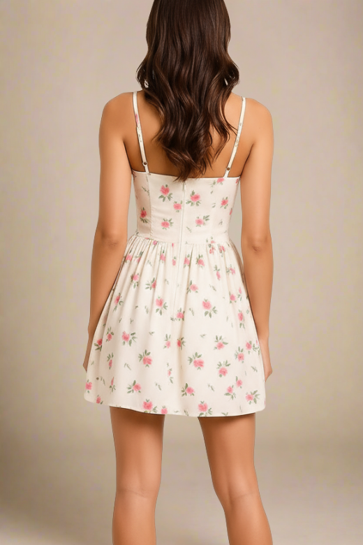 Woman wearing a figure flattering  Tasmin Mini Dress - Cream BODYCON COLLECTION