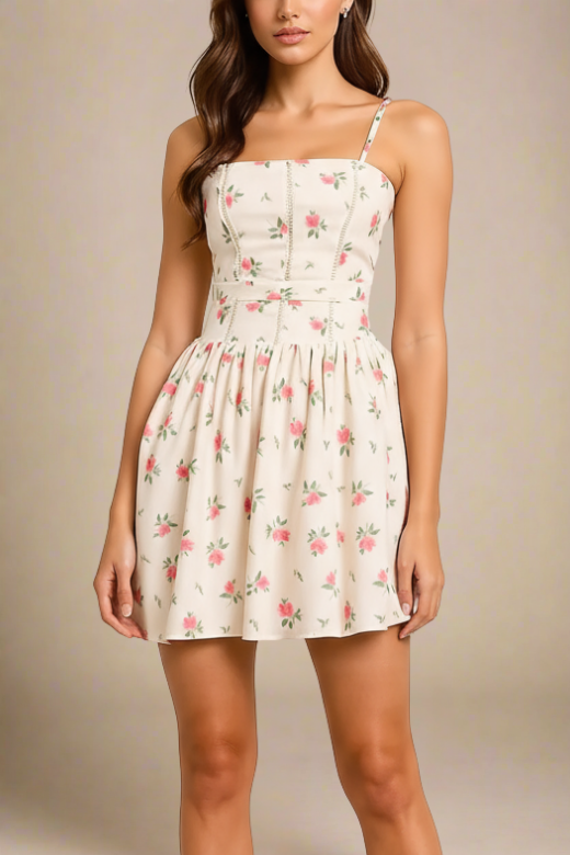Woman wearing a figure flattering  Tasmin Mini Dress - Cream BODYCON COLLECTION