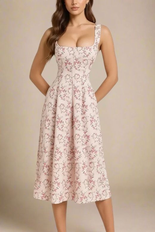 Woman wearing a figure flattering  Willa Midi Dress - Dusty Pink BODYCON COLLECTION Pty Ltd