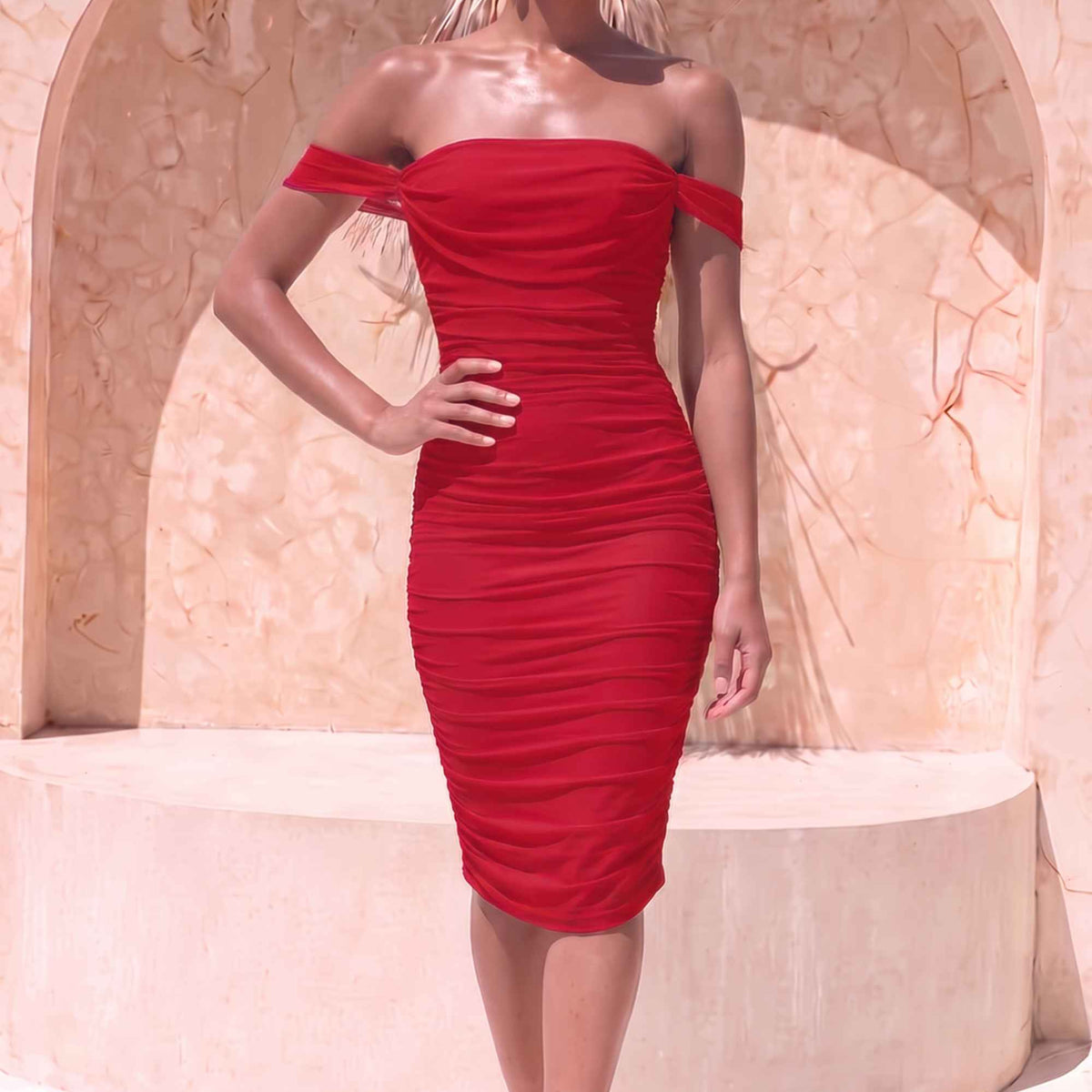 Zia Wine Red Off The Shoulder Dress