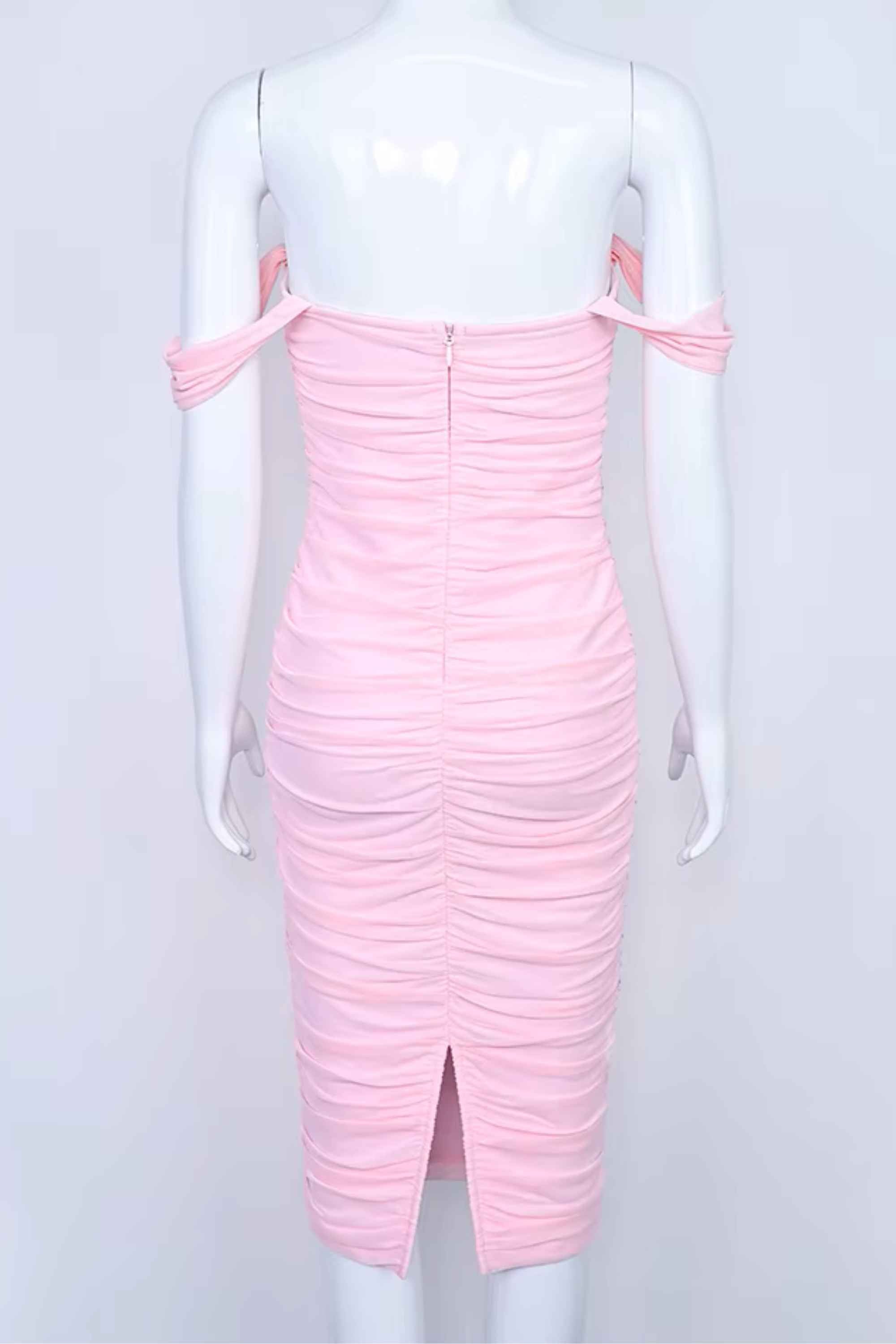 Woman wearing a figure flattering  Zia Bodycon Wrap Midi Dress - Dusty Pink Bodycon Collection