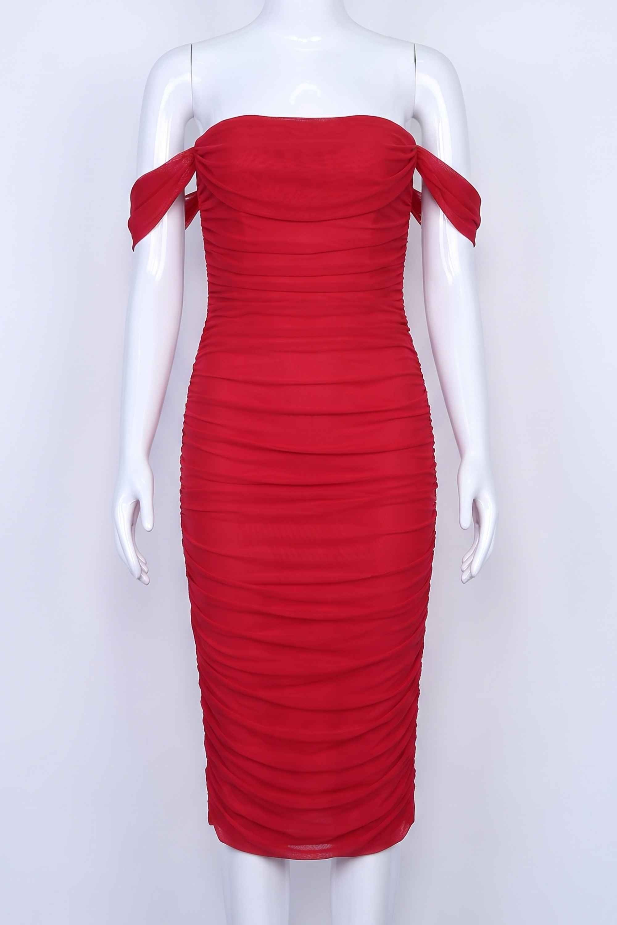 Woman wearing a figure flattering  Zia Bodycon Wrap Midi Dress - Red Wine Bodycon Collection