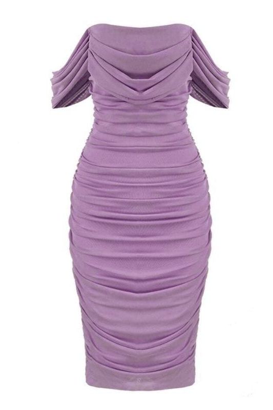 Woman wearing a figure flattering  Zia Bodycon Wrap Midi Dress - Violet Bodycon Collection